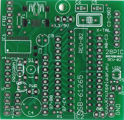 Layout ontwikkel bord voor 28PIC Breadboard