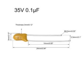 0.1uF 35V Tantaal Condensator 2.5mm steek